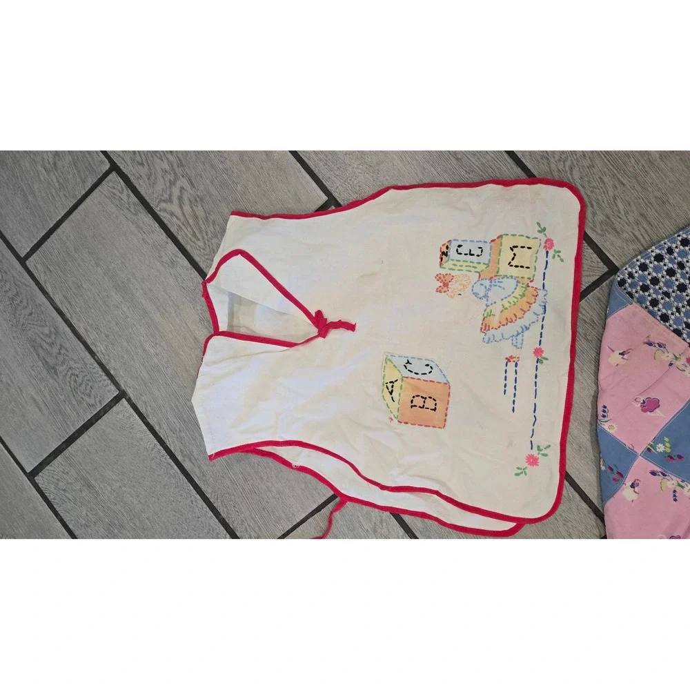 Vintage Handmade Baby Bundle Alphabet Bib Polka Dot Smock Reversible Blanket
